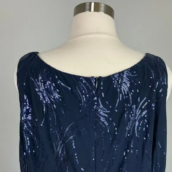 Alex Evenings Sequined Chiffon Midi A-Line Cocktail Dress Navy Blue Size 24W - Picture 9 of 12